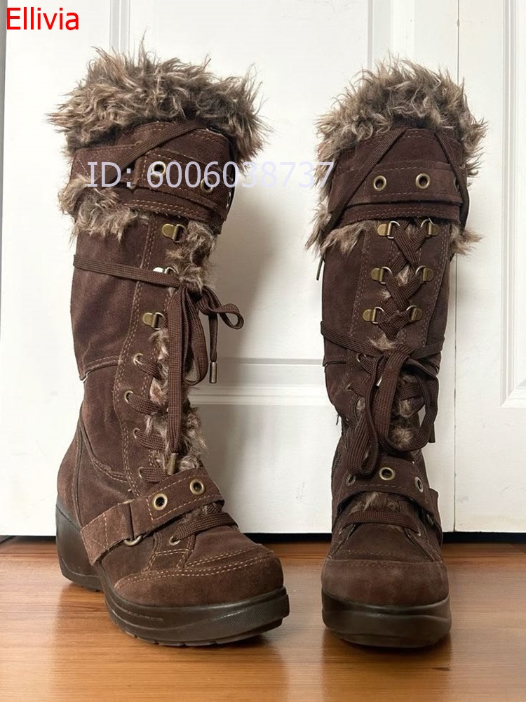 Women Round Toe Fur Trim Knee  - Elastic Lace Trim review and price