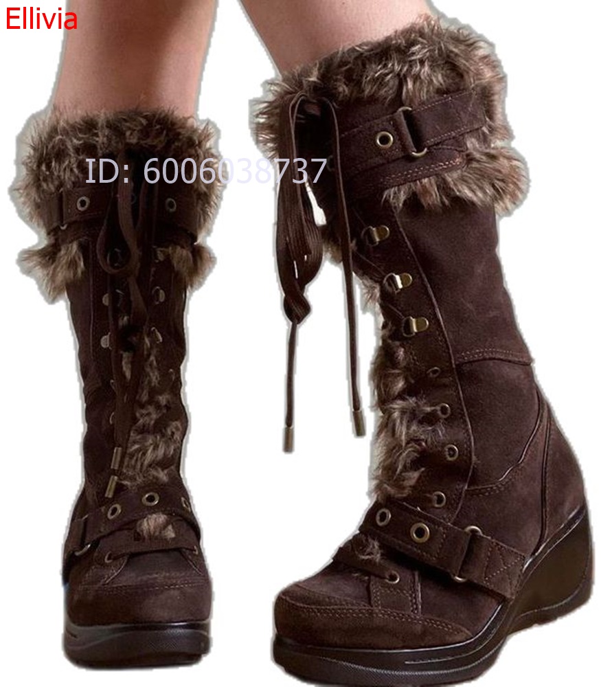 Women Round Toe Fur Trim Knee  - Elastic Lace Trim review and price