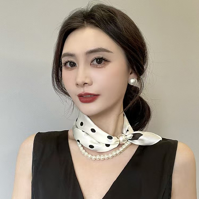 Satin Neck Scarf with Pearls C - Pearl Trim Chain review and price