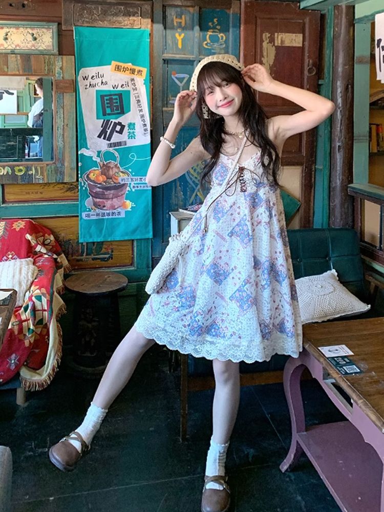 Summer Vintage Cami Dress Set  - Elastic Lace Trim review and price