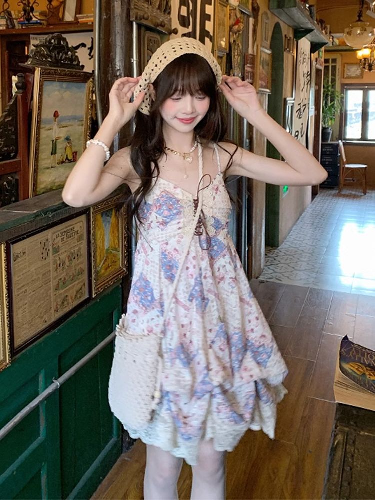 Summer Vintage Cami Dress Set  - Elastic Lace Trim review and price